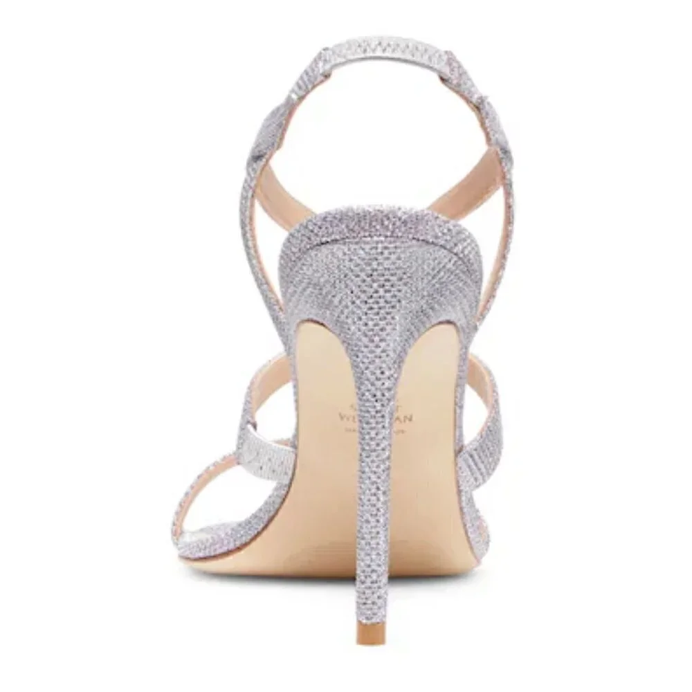New Stuart Weitzman Soiree 100 Strappy Silver Sandal Heels 8 US Beyoncé Style